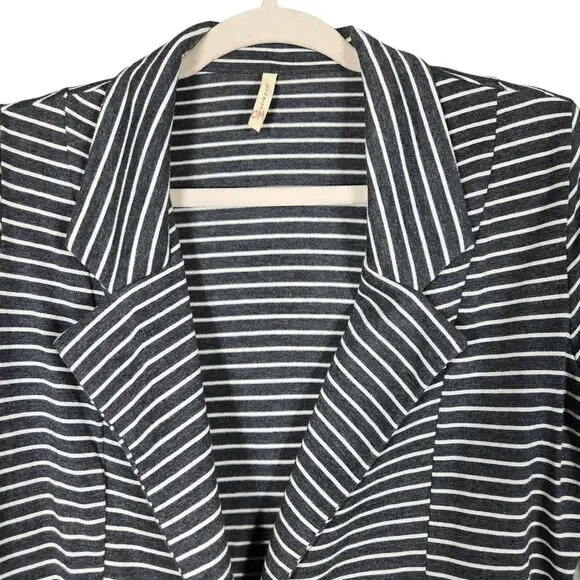 Olivia Moon Blazer Womens S Gray Striped Jersey Knit Open Front Jacket Made USA - Picture 2 of 10